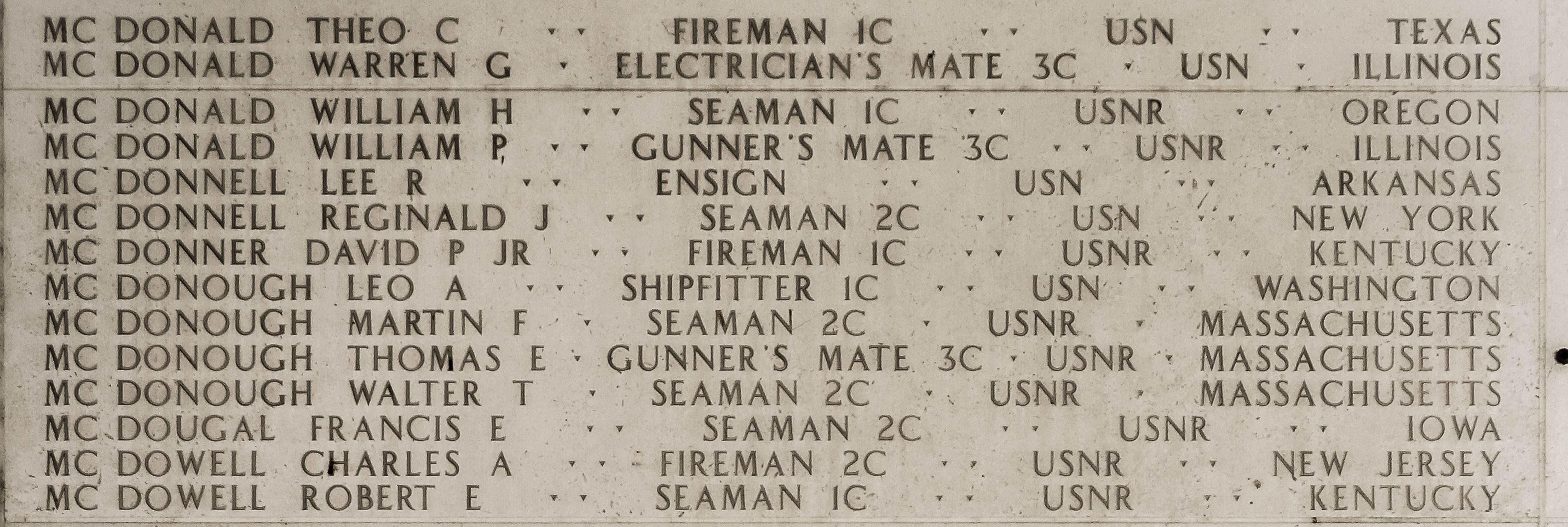 David P. McDonner, Fireman First Class